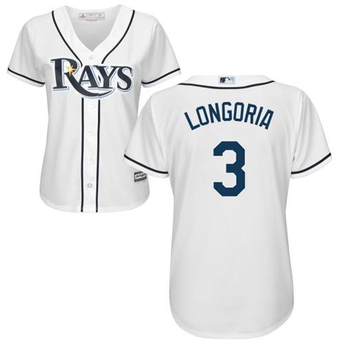 Rays #3 Evan Longoria White Women's Fashion Stitched MLB Jersey - Click Image to Close